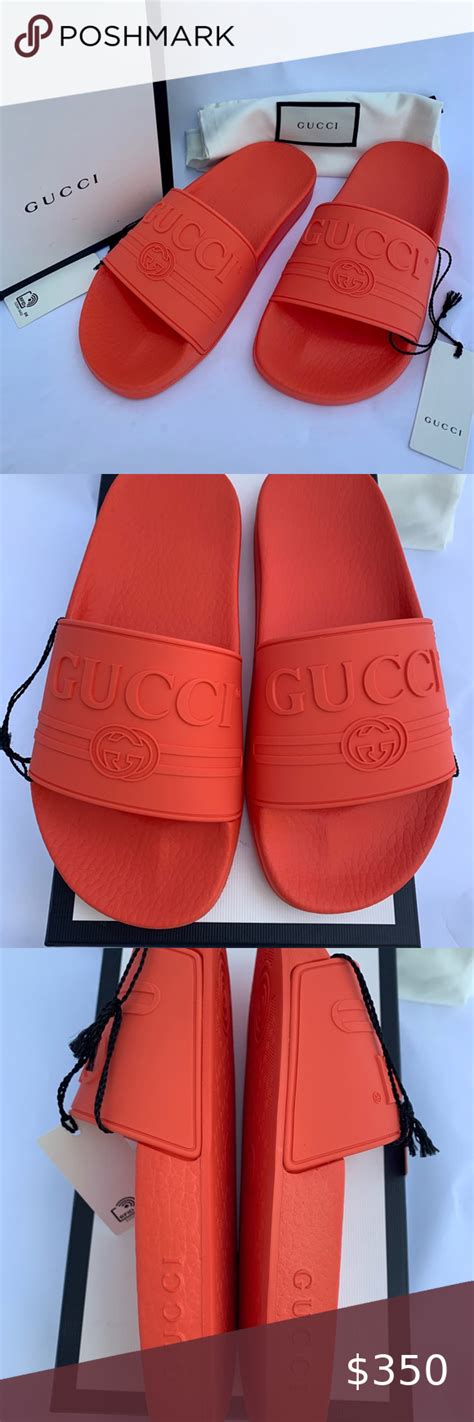 rubber slide sandals orange Gucci